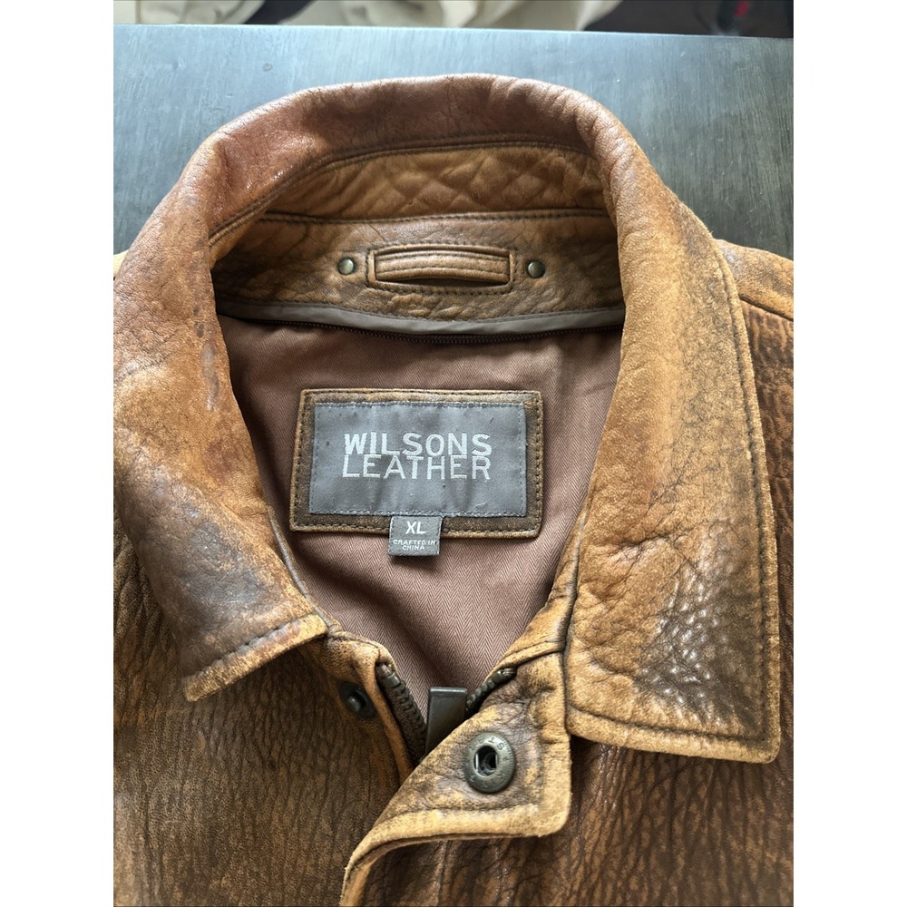 VTG Wilsons Men's Leather Jacket Size XL Brown Distressed Motorcycle Jacket - Picture 2 of 10